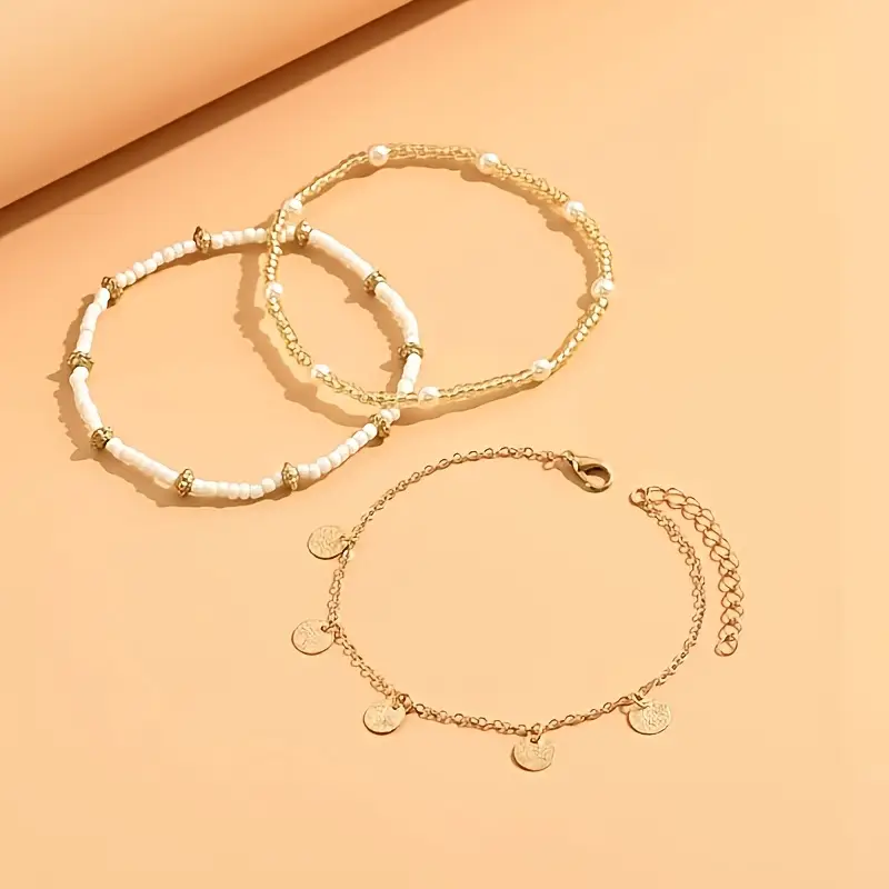 Coastal Charm 3-Piece Layered Anklet Set | Gold 18k - Image 3