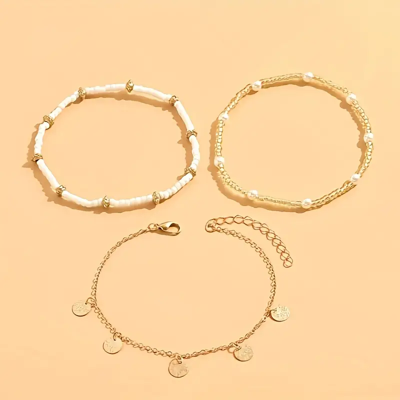 Coastal Charm 3-Piece Layered Anklet Set | Gold 18k - Image 5