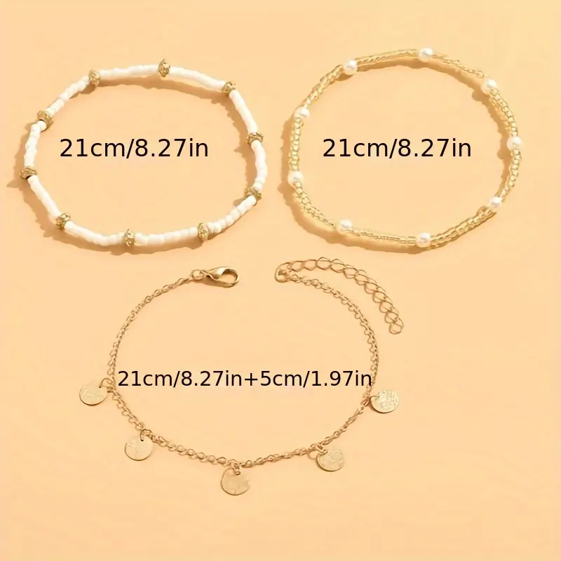 Coastal Charm 3-Piece Layered Anklet Set | Gold 18k - Image 6