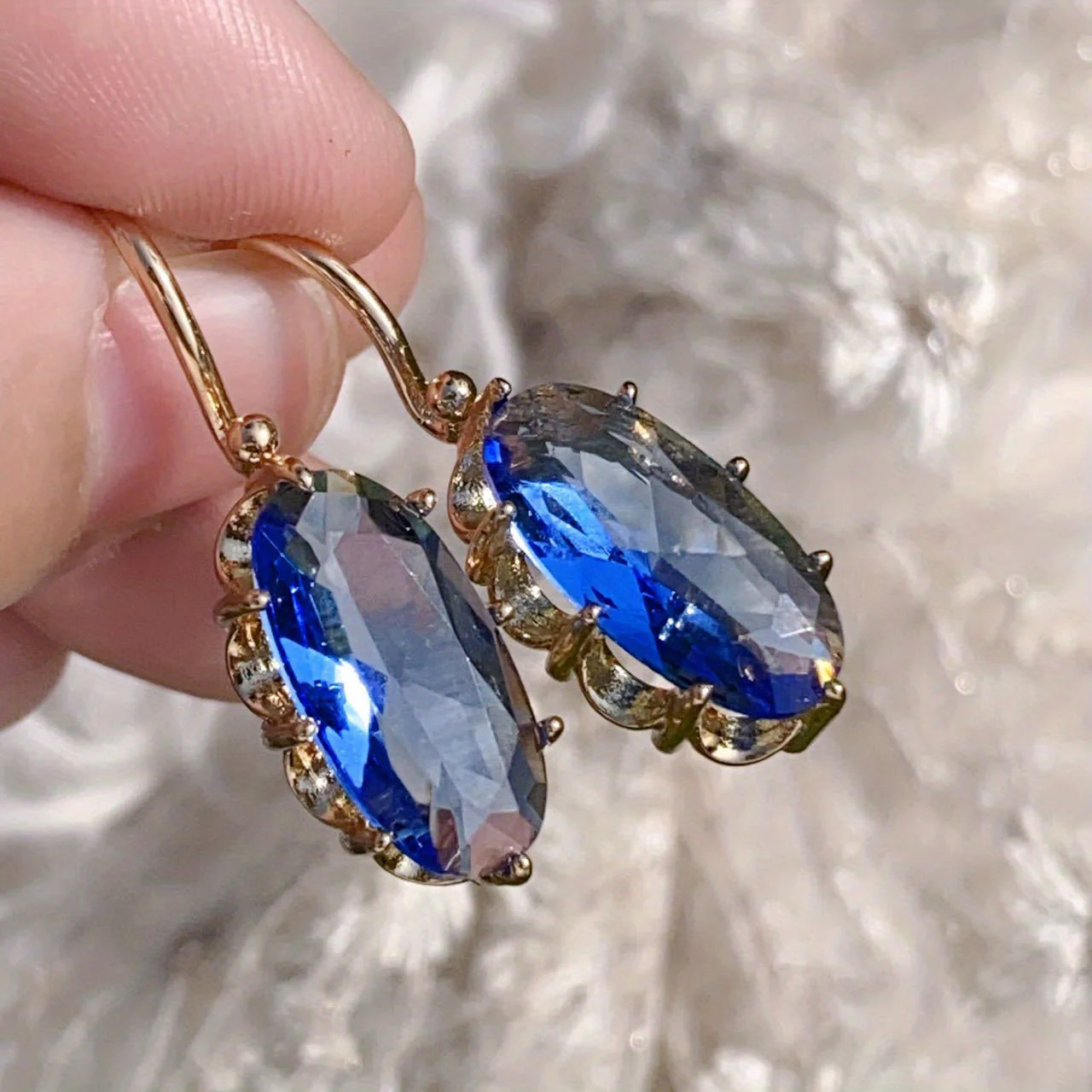 Golden Blue Bloom Earrings | Gold 16k - Image 3