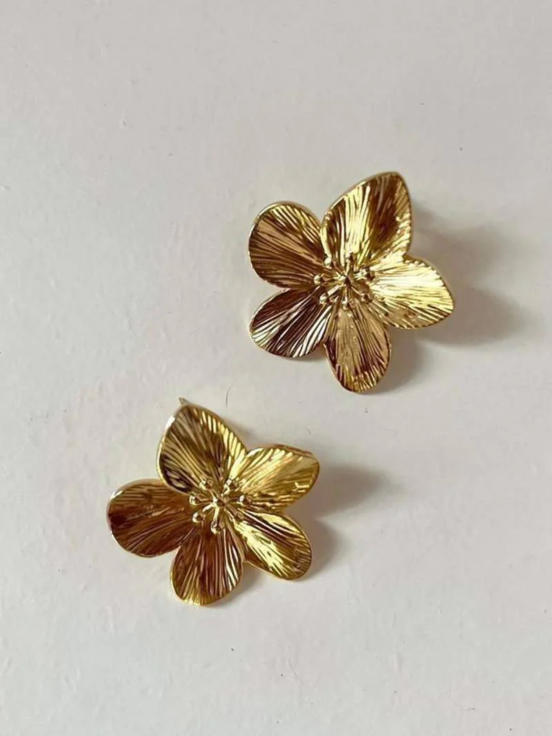Lea Floral Statement Earrings - Gold Plated - Image 3