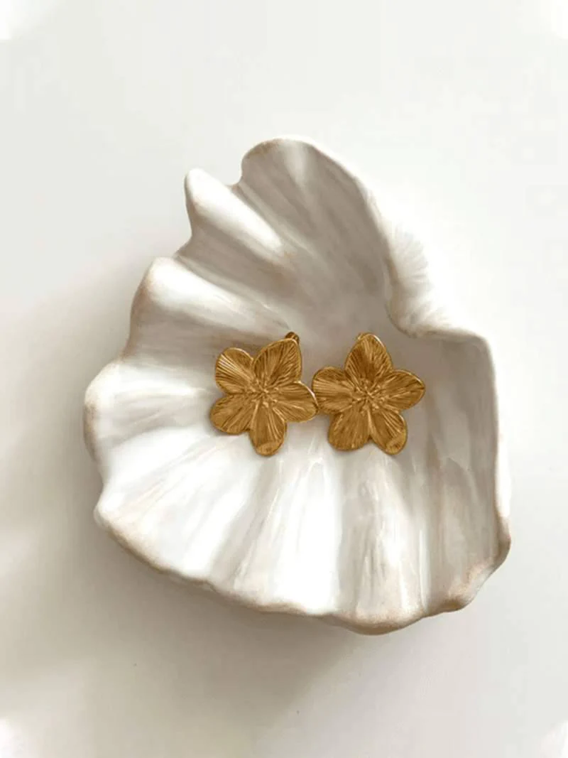 Lea Floral Statement Earrings - Gold Plated - Image 9