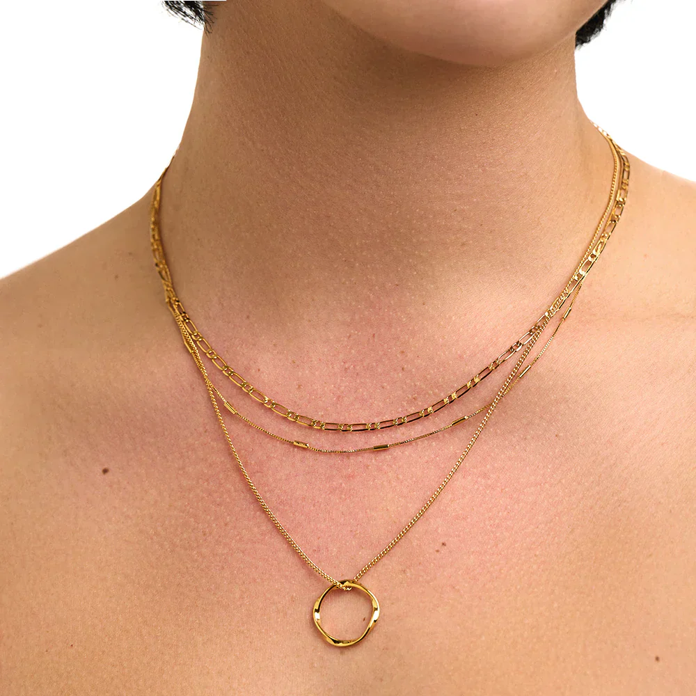 Open Circle Three Row Necklace | Gold 18k - Image 4