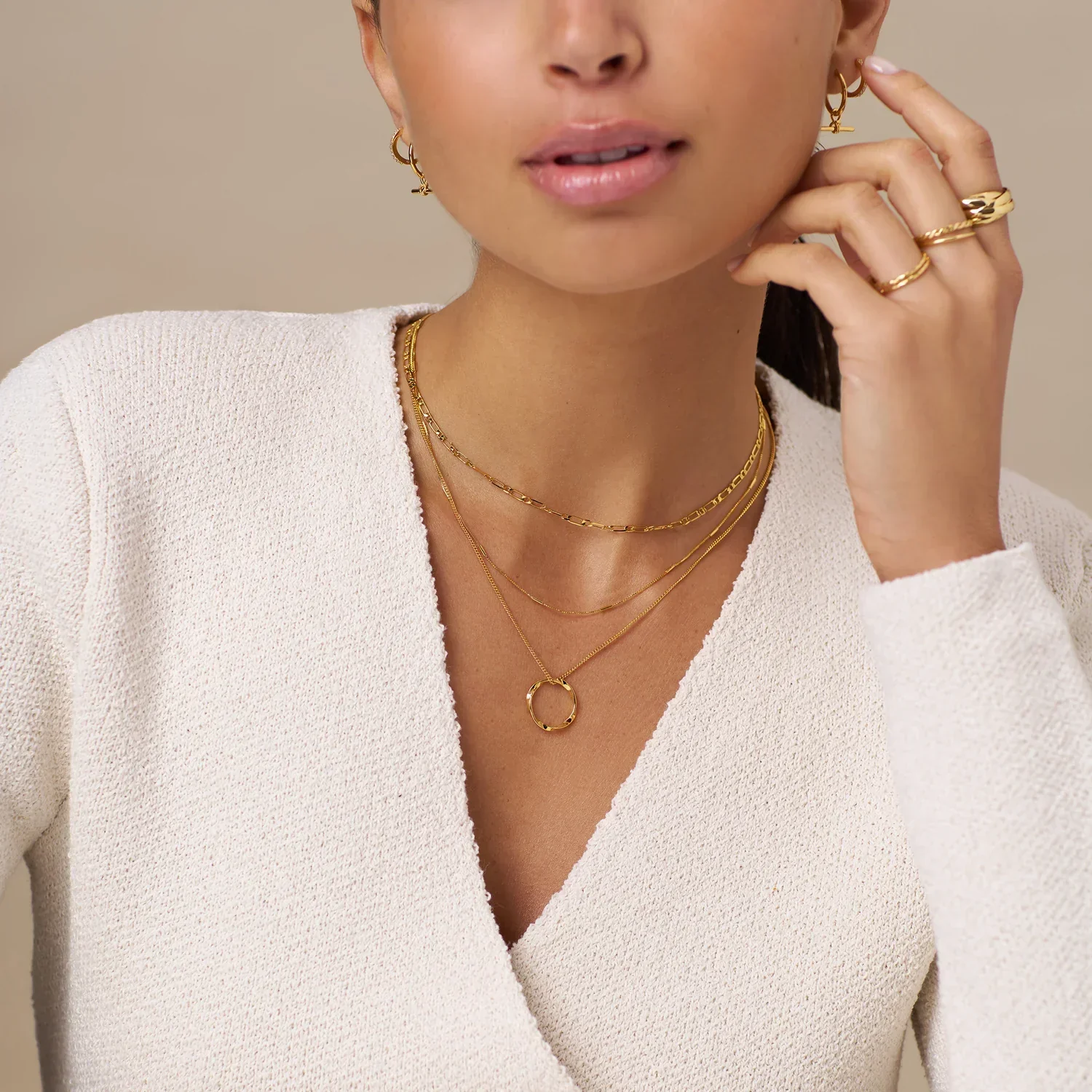 Open Circle Three Row Necklace | Gold 18k - Image 5