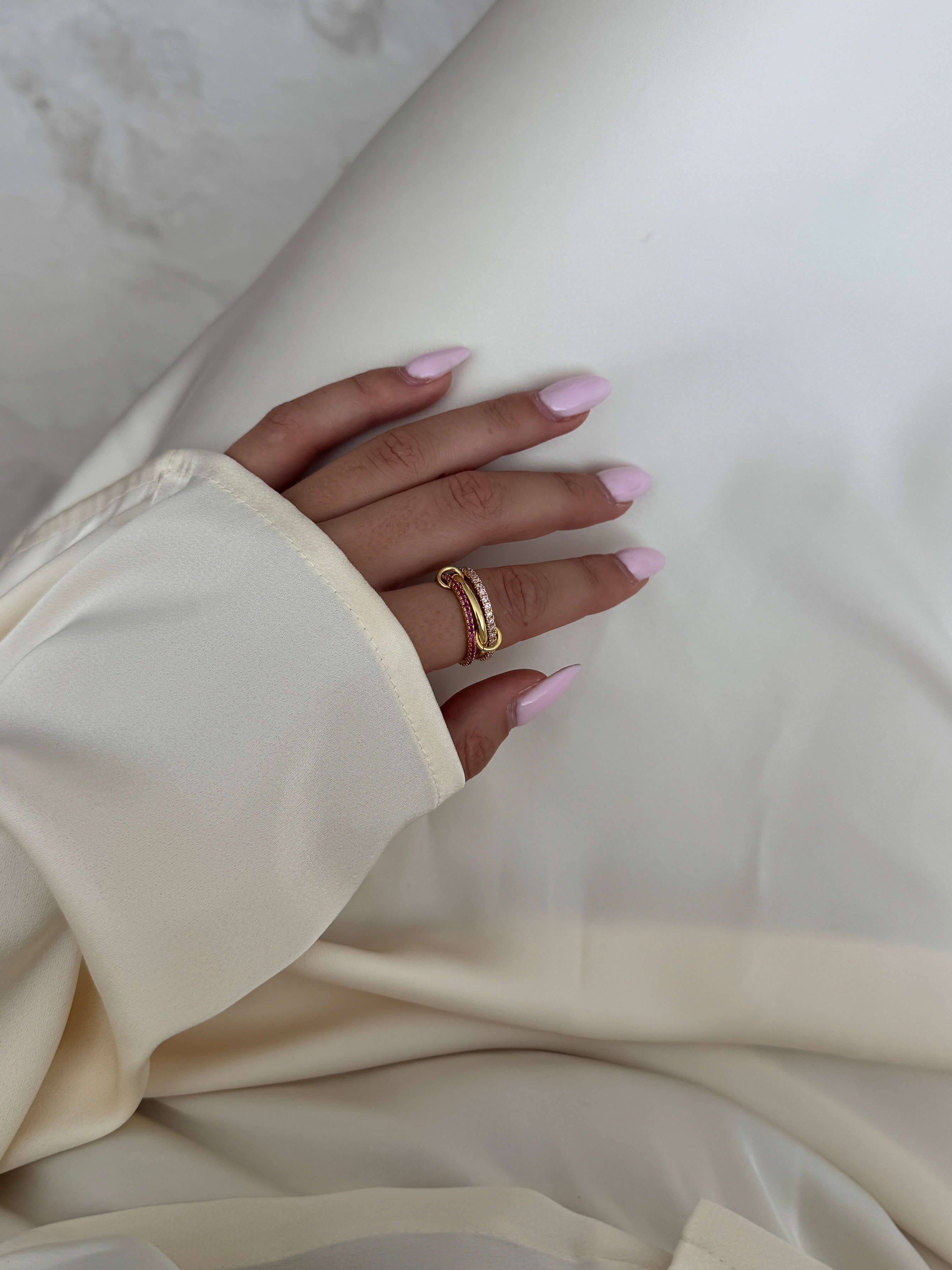 Pink Rhinestone Stacked Ring - Kora Jewelry - Image 5